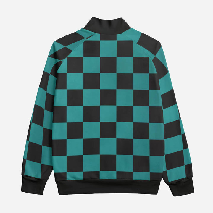 Check Pattern Fleece Collar Up Jacket