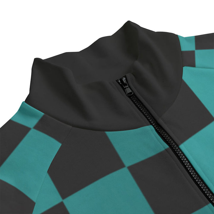 Check Pattern Fleece Collar Up Jacket