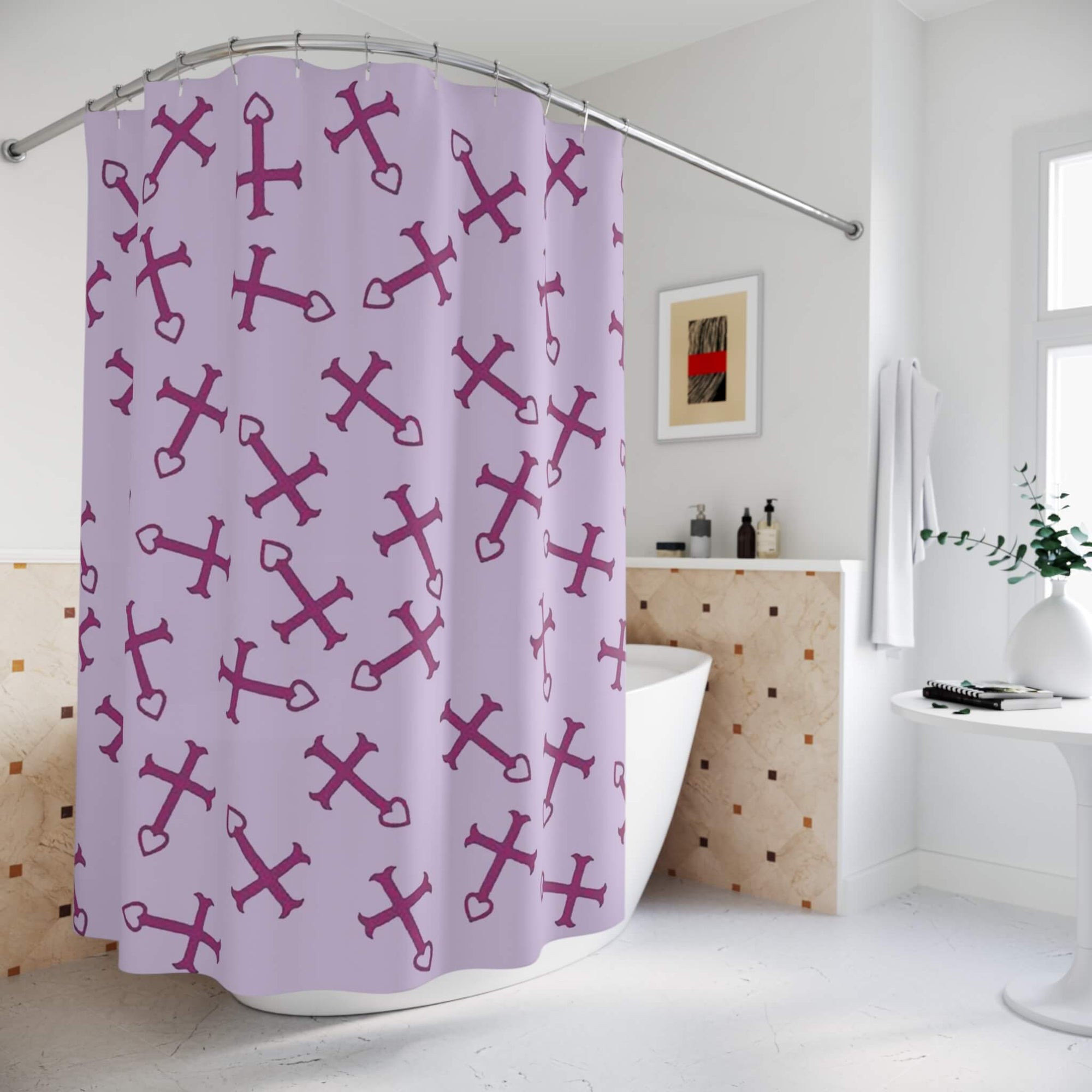 Erza Cross Heart Fusion Pattern Shower Curtains