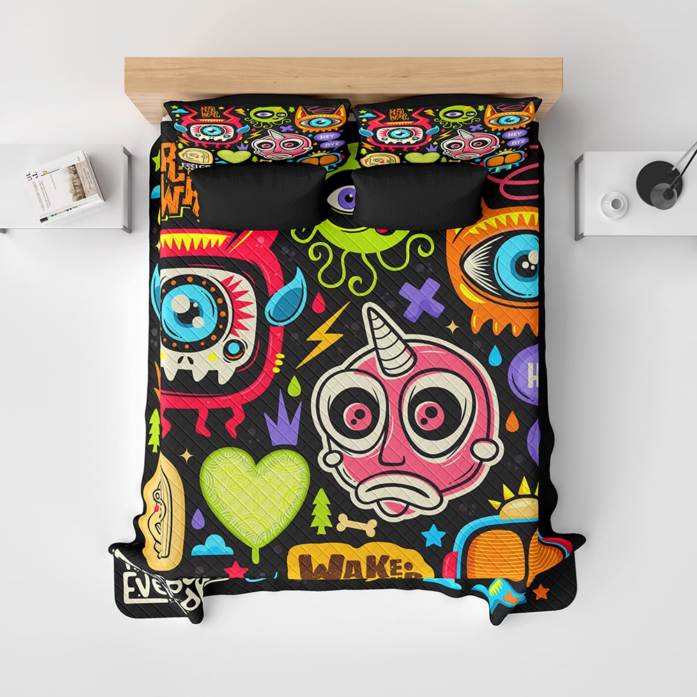 Feel Good Doodle Monsters Quilt Bedding