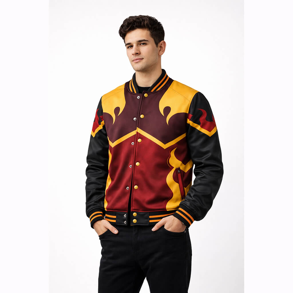 Flame Pattern Varsity Jacket