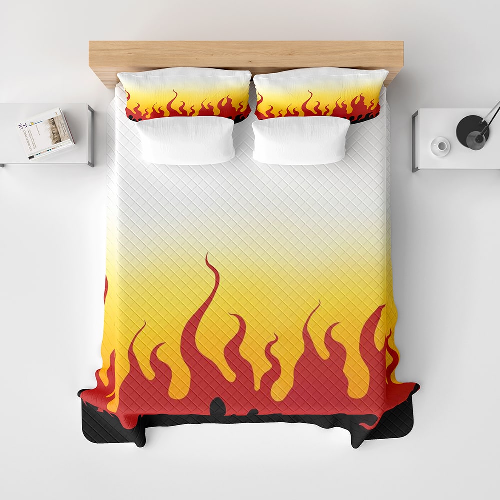 Flame Pillar Demon Corp Pattern Bedspread Quilt Set