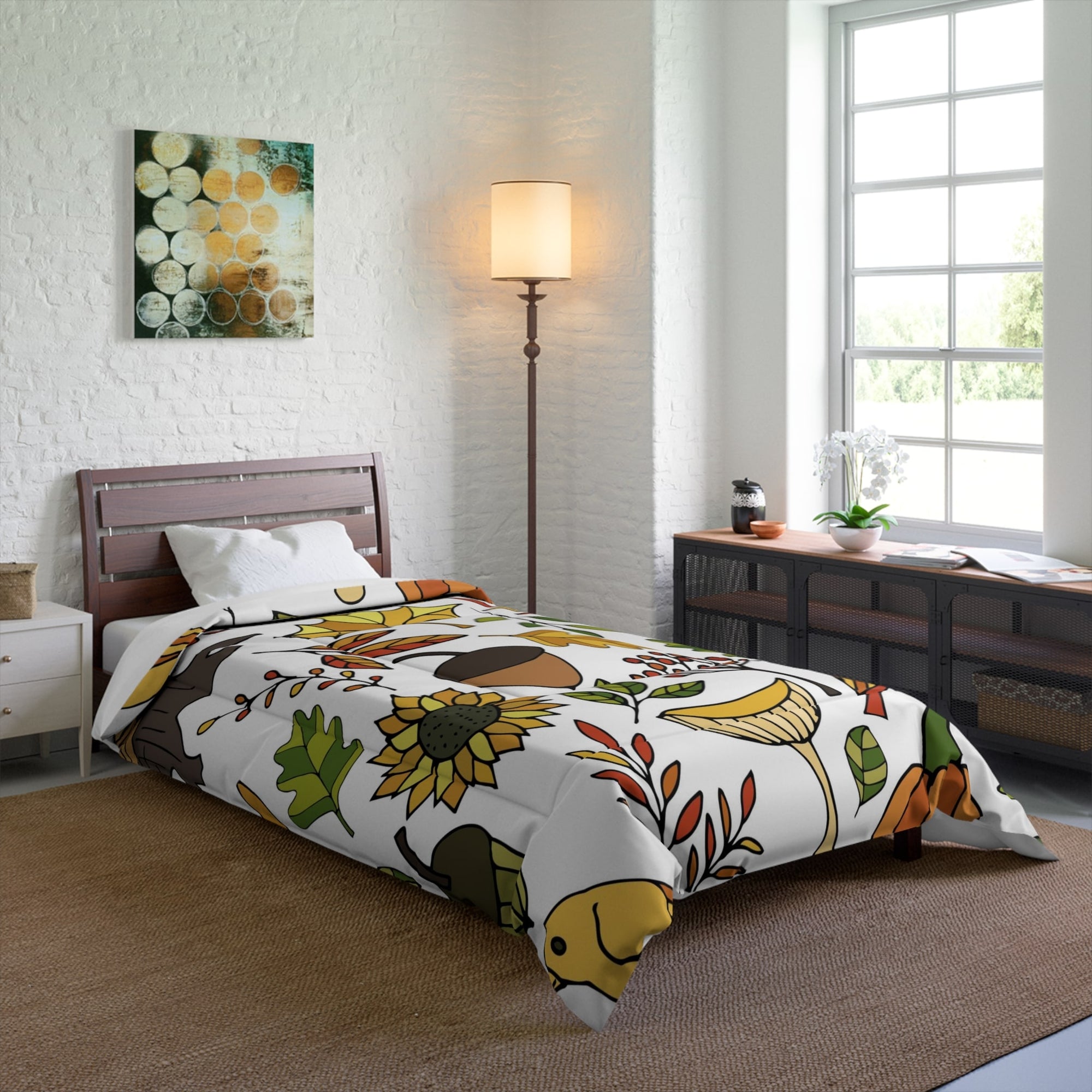 Floral Fallen Leaves Autumn Pattern Comforter Set Bedding