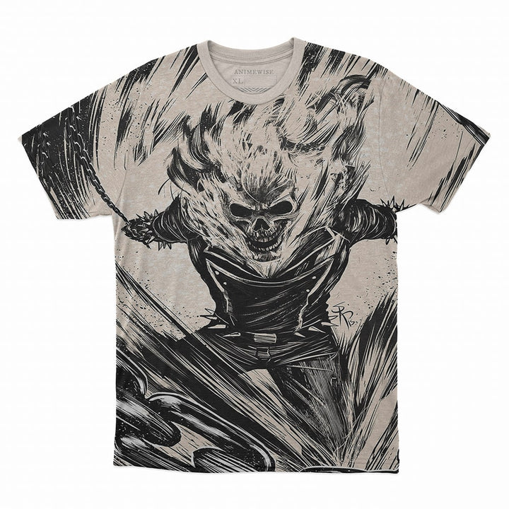 Ghost Riders All Over Sketch Brushed Halloween T-Shirt