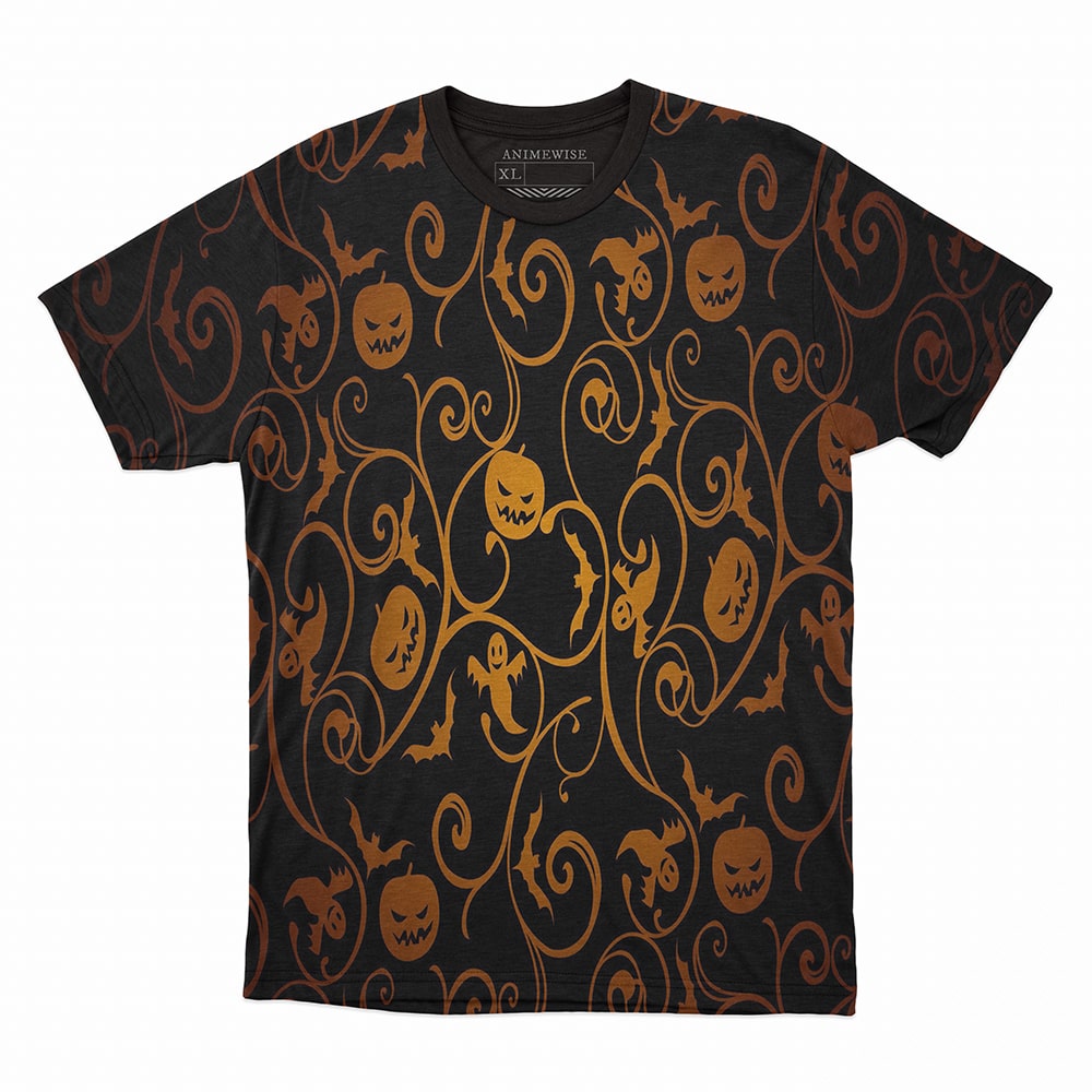 Halloween Floral Pattern Casual Round Collar T-Shirt