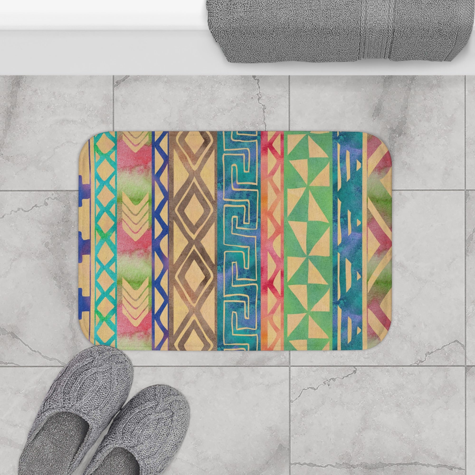 Ikat Tribal Ethnic Motif Pattern Bath Mats