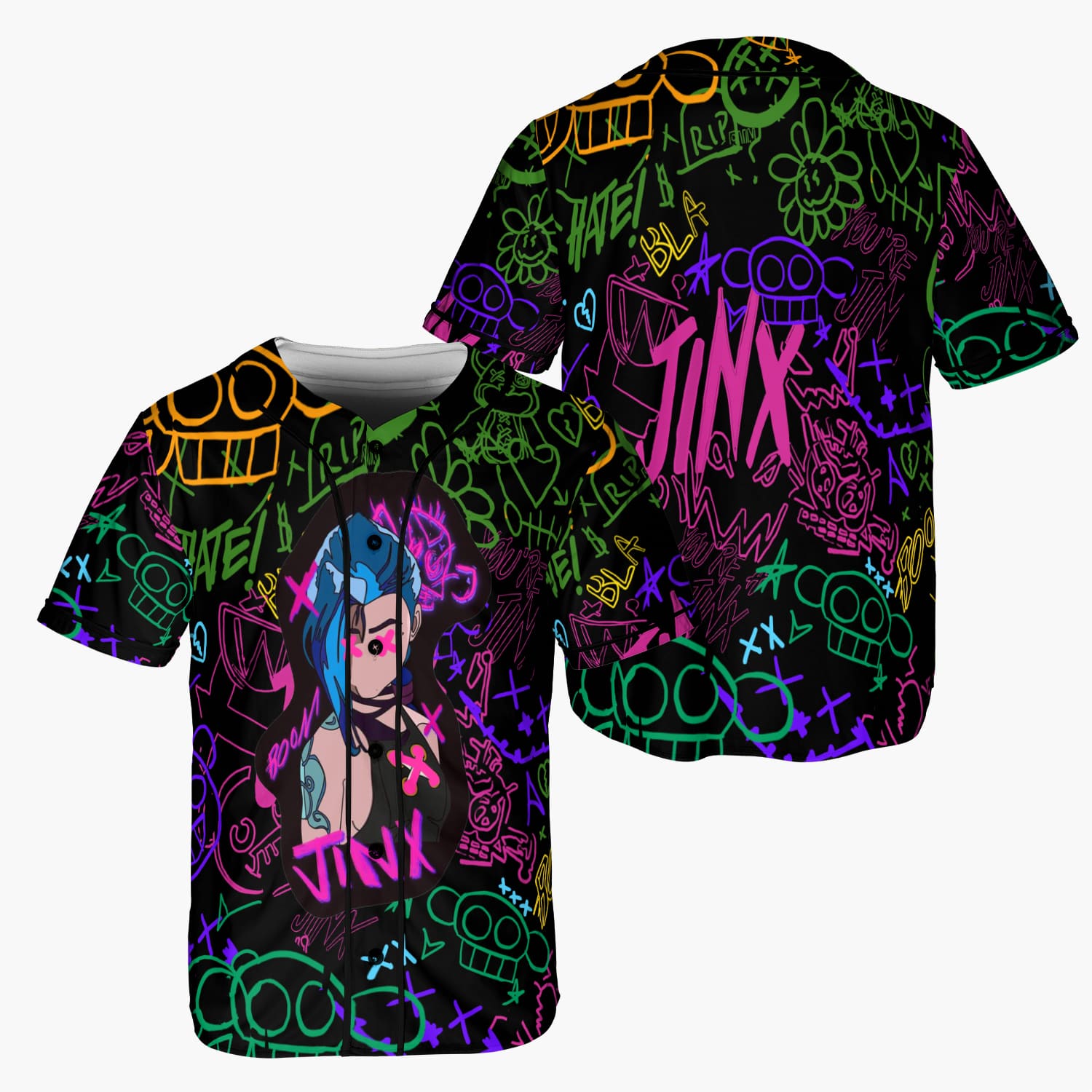 Jinx Neon Graffiti Arcane Baseball Jersey