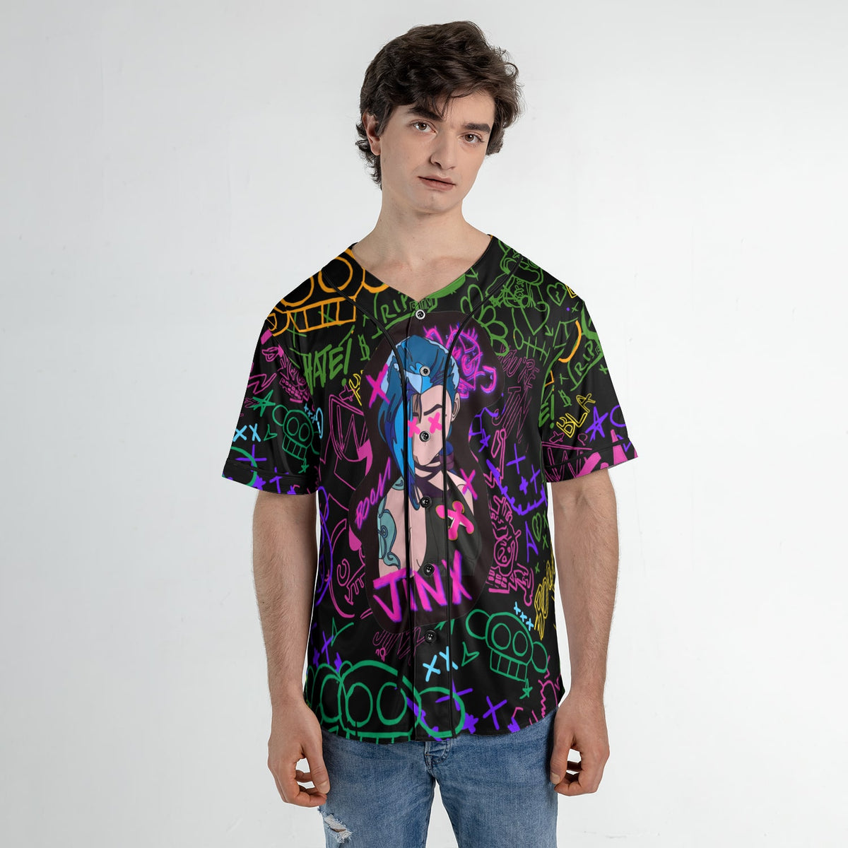 Jinx Neon Graffiti Arcane Baseball Jersey