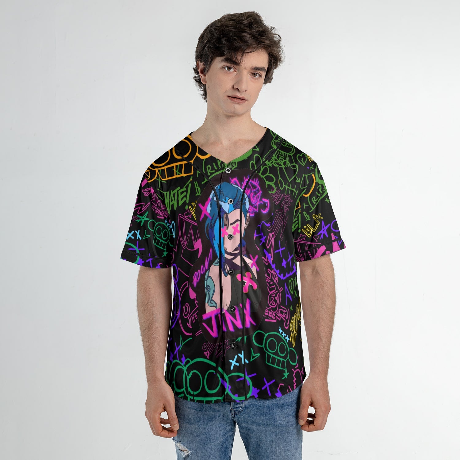 Jinx Neon Graffiti Arcane Baseball Jersey