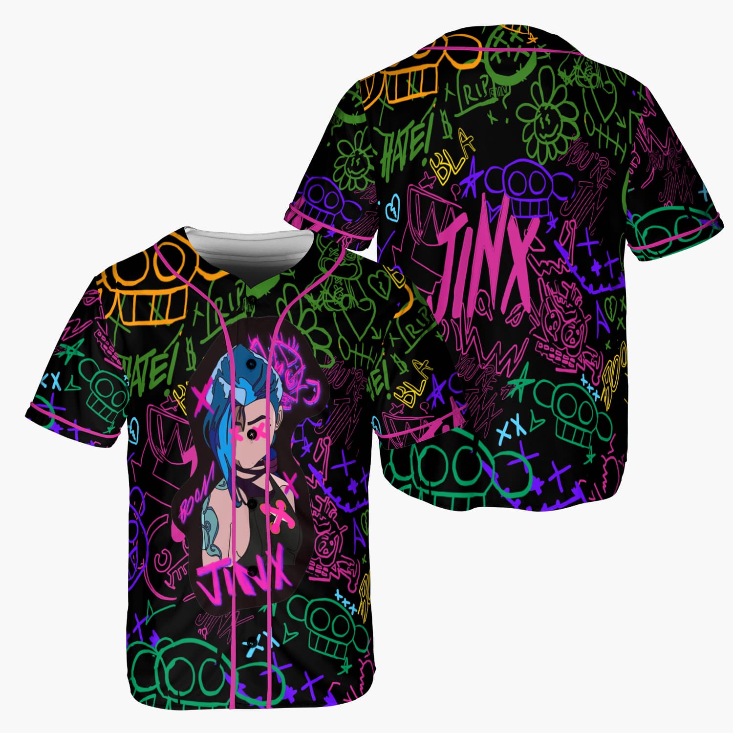 Jinx Neon Graffiti Arcane Baseball Jersey