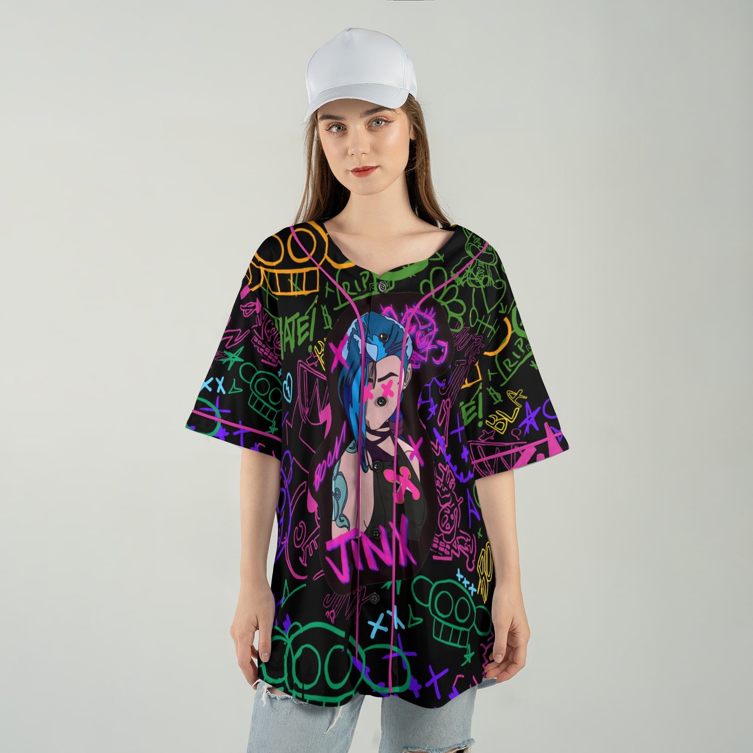 Jinx Neon Graffiti Arcane Baseball Jersey