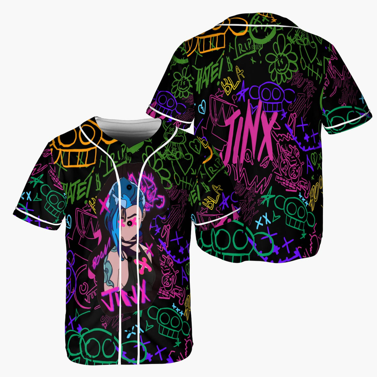 Jinx Neon Graffiti Arcane Baseball Jersey