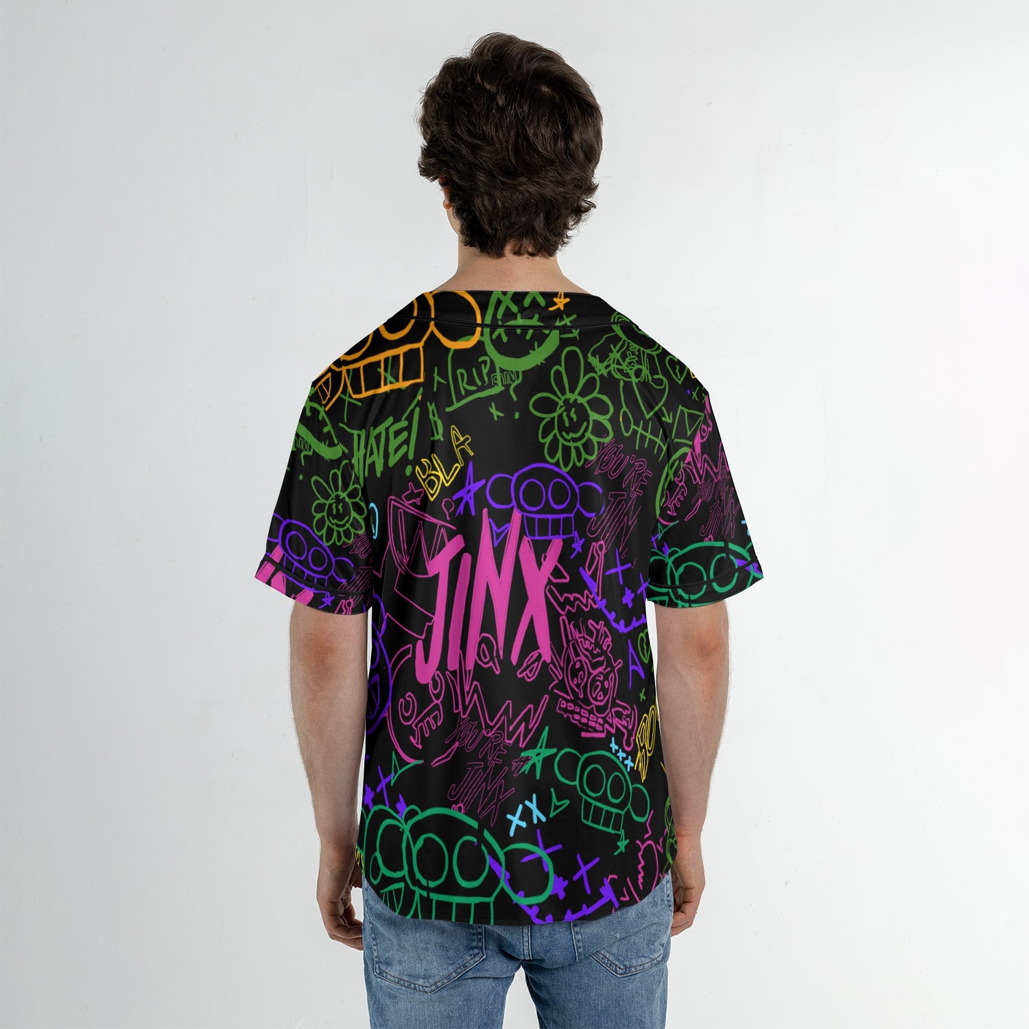 Jinx Neon Graffiti Arcane Baseball Jersey