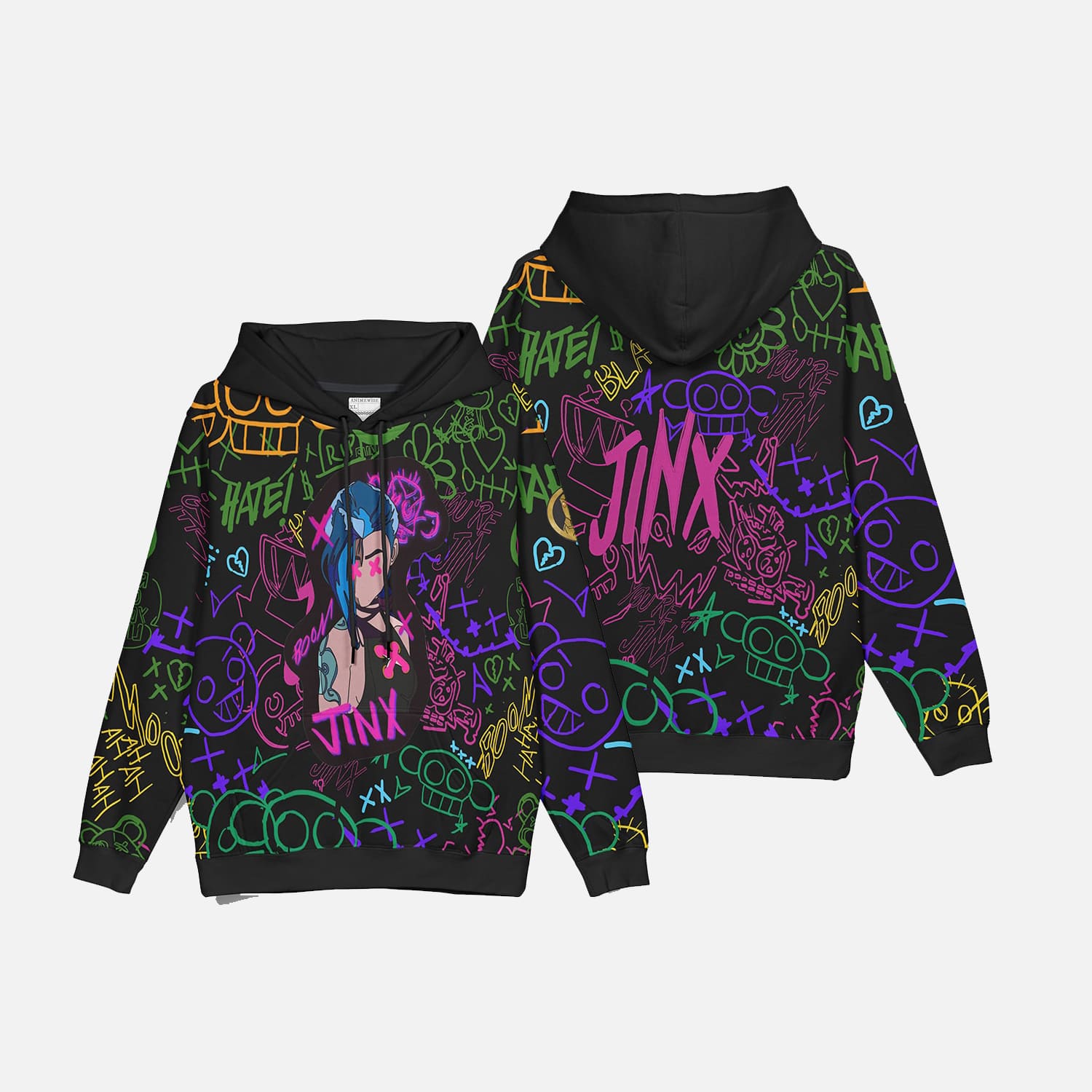 Jinx Neon Graffiti Pullover Hoodie