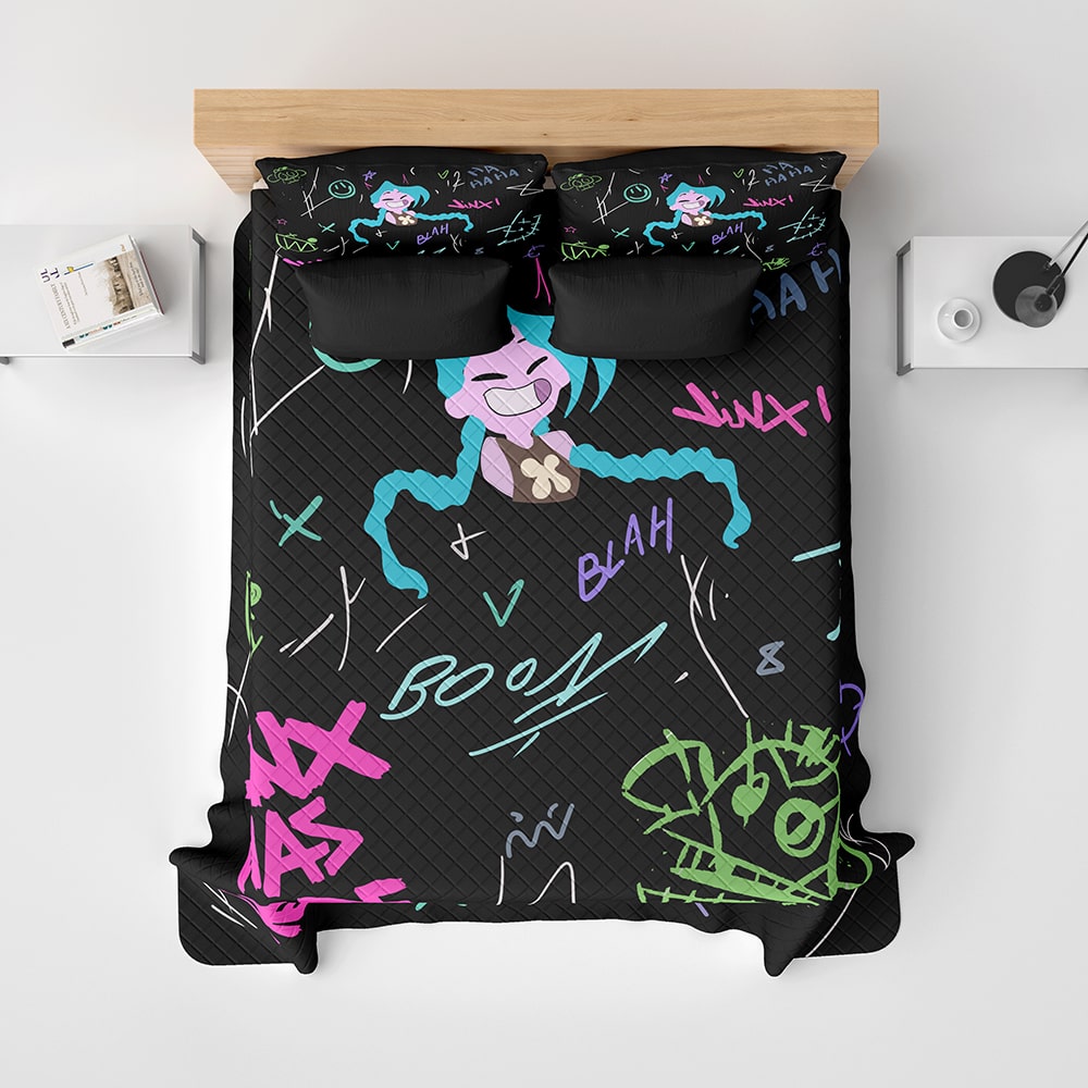 Jinx Was Here Graffiti Brushed Bedspread Quilt Set