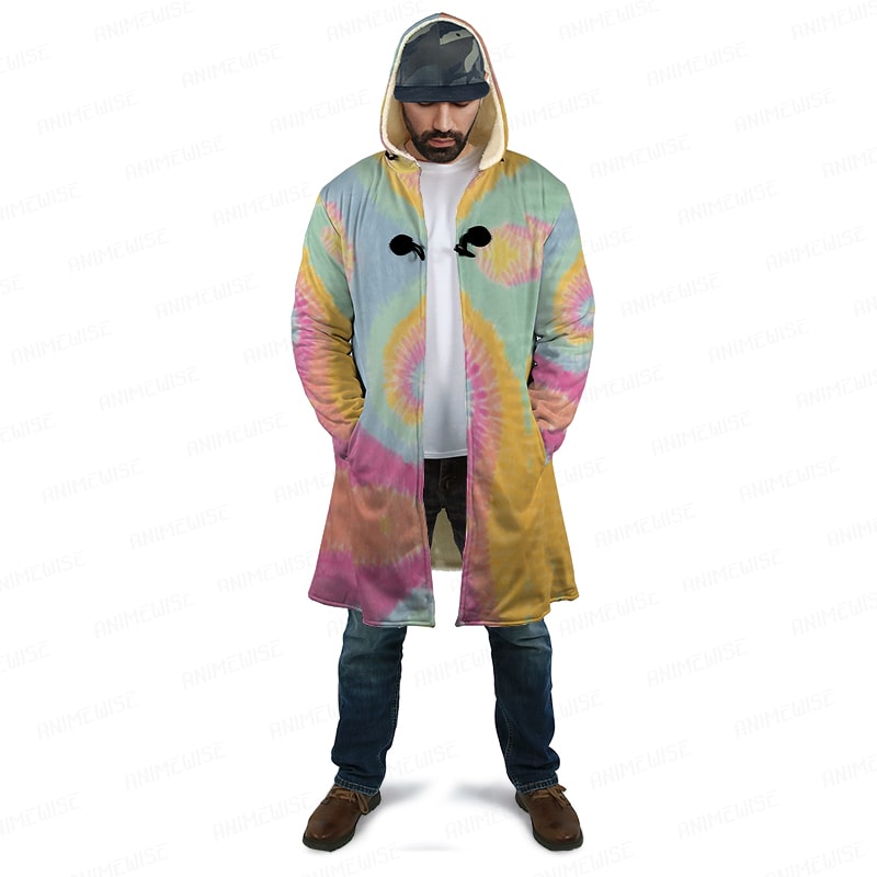 Ken Tie Dye Color Blend Hooded Cloak Coat