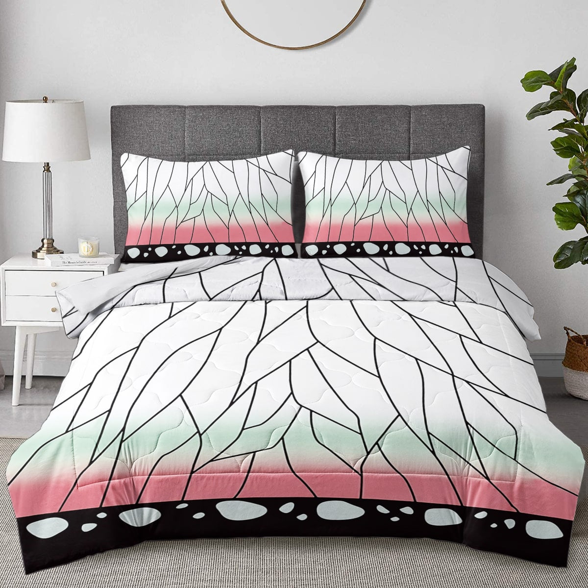 Insect Pillar Butterfly Pattern Demon Slaying Comforter Set Bedding