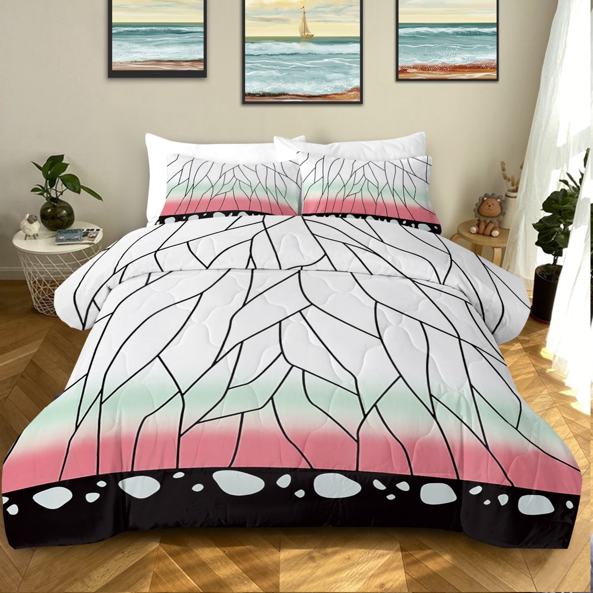 Insect Pillar Butterfly Pattern Demon Slaying Comforter Set Bedding