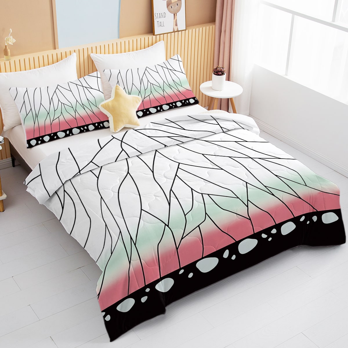 Insect Pillar Butterfly Pattern Demon Slaying Comforter Set Bedding