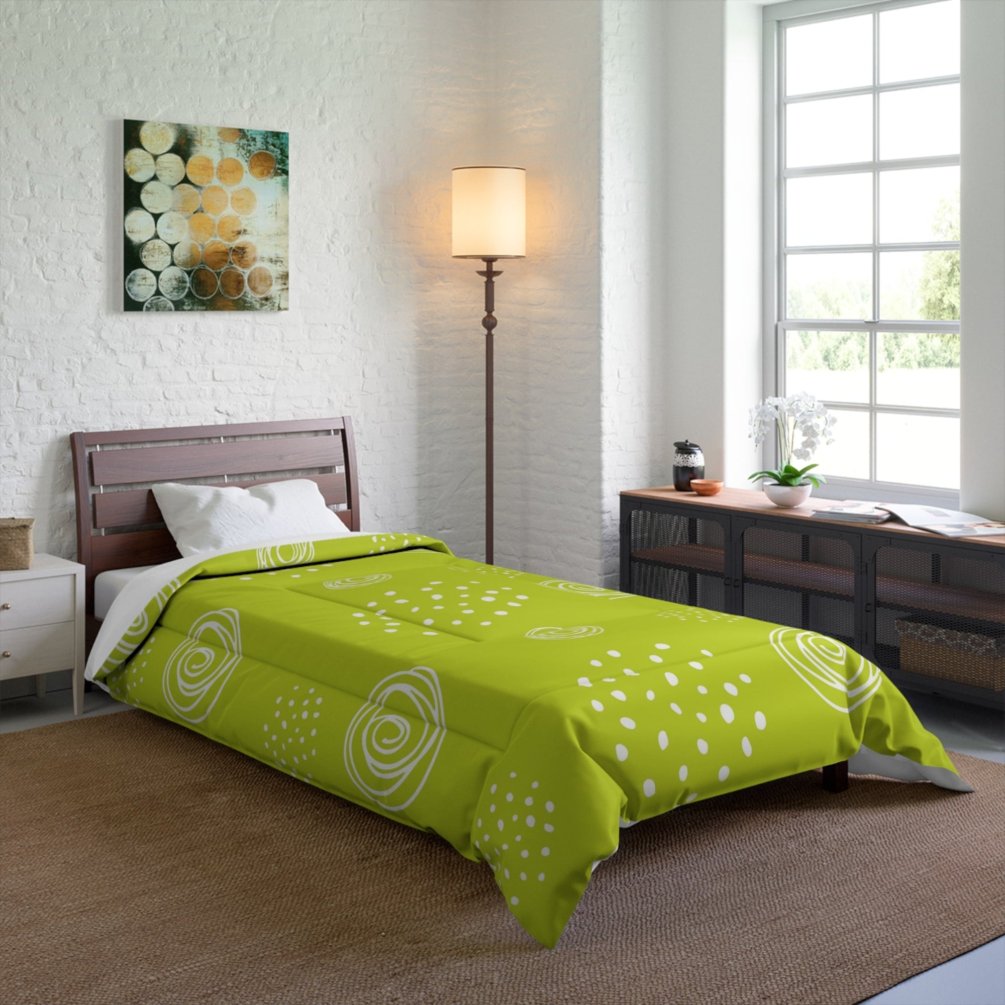 Lemon Green Floral Comforter Set Bedding