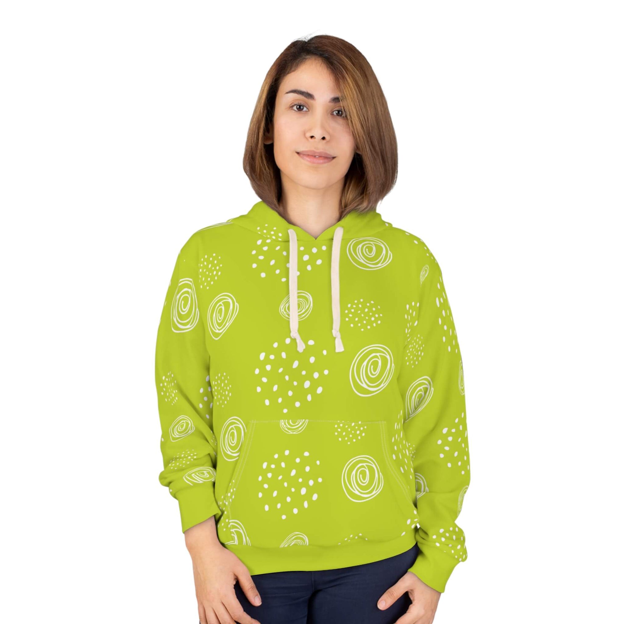 Lemon Green Floral Pattern Pullover Hoodie