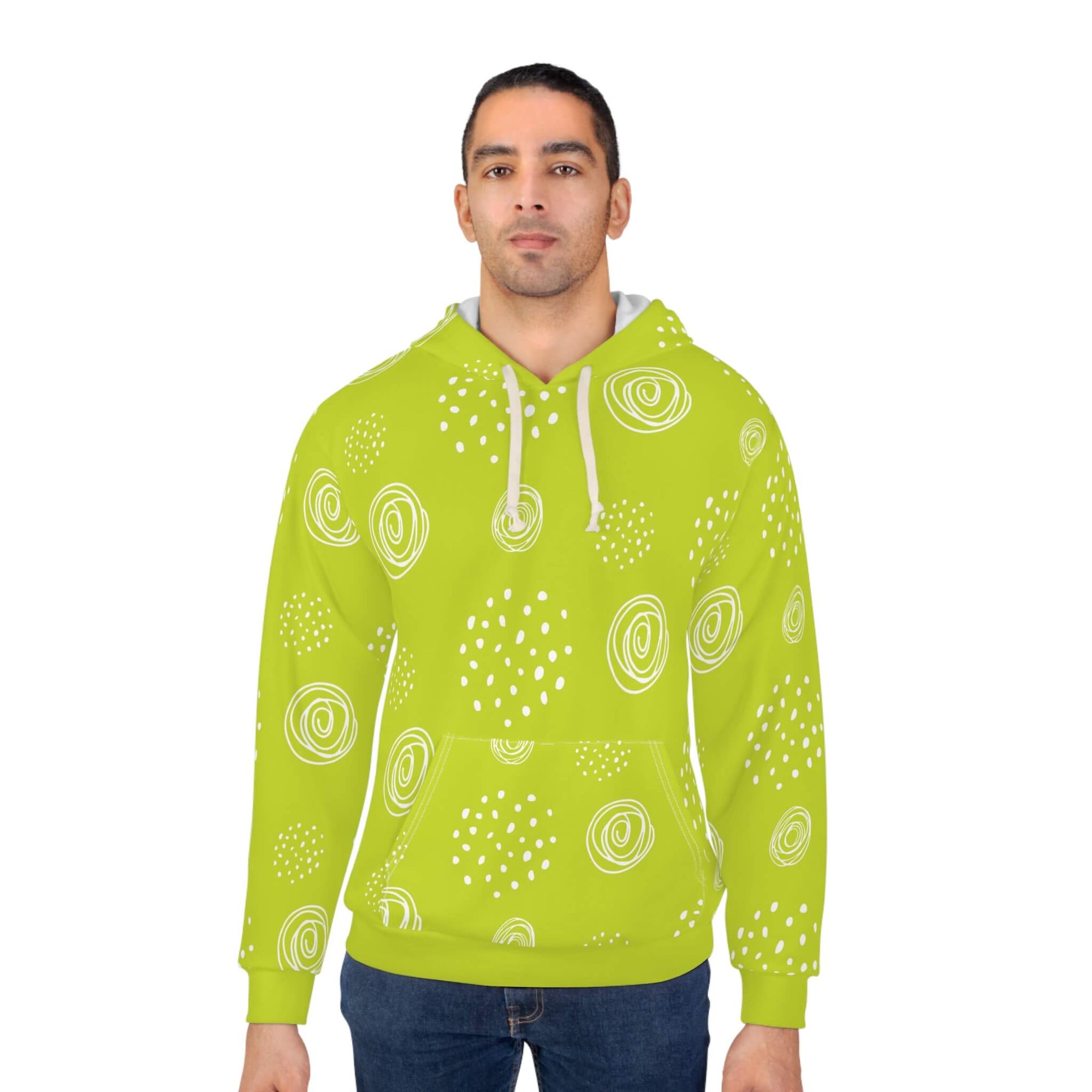 Lemon Green Floral Pattern Pullover Hoodie