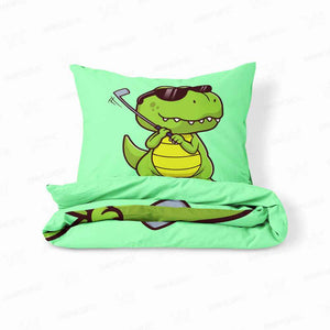 Cool Little Dino Playing Glof Duvet Cover Bedding