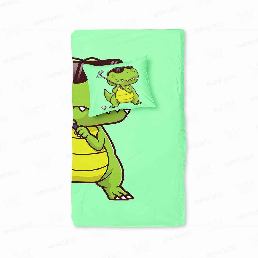 Cool Little Dino Playing Glof Duvet Cover Bedding