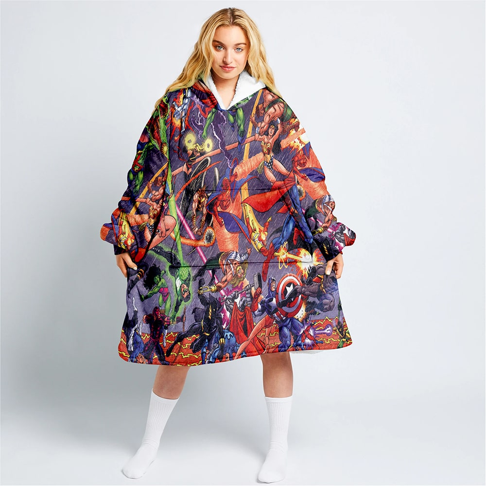 All Over Comic Heroes Blend Oodie Blanket Hoodie