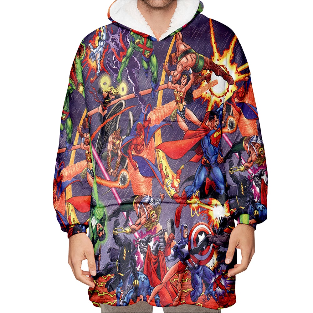 All Over Comic Heroes Blend Blanket Hoodie