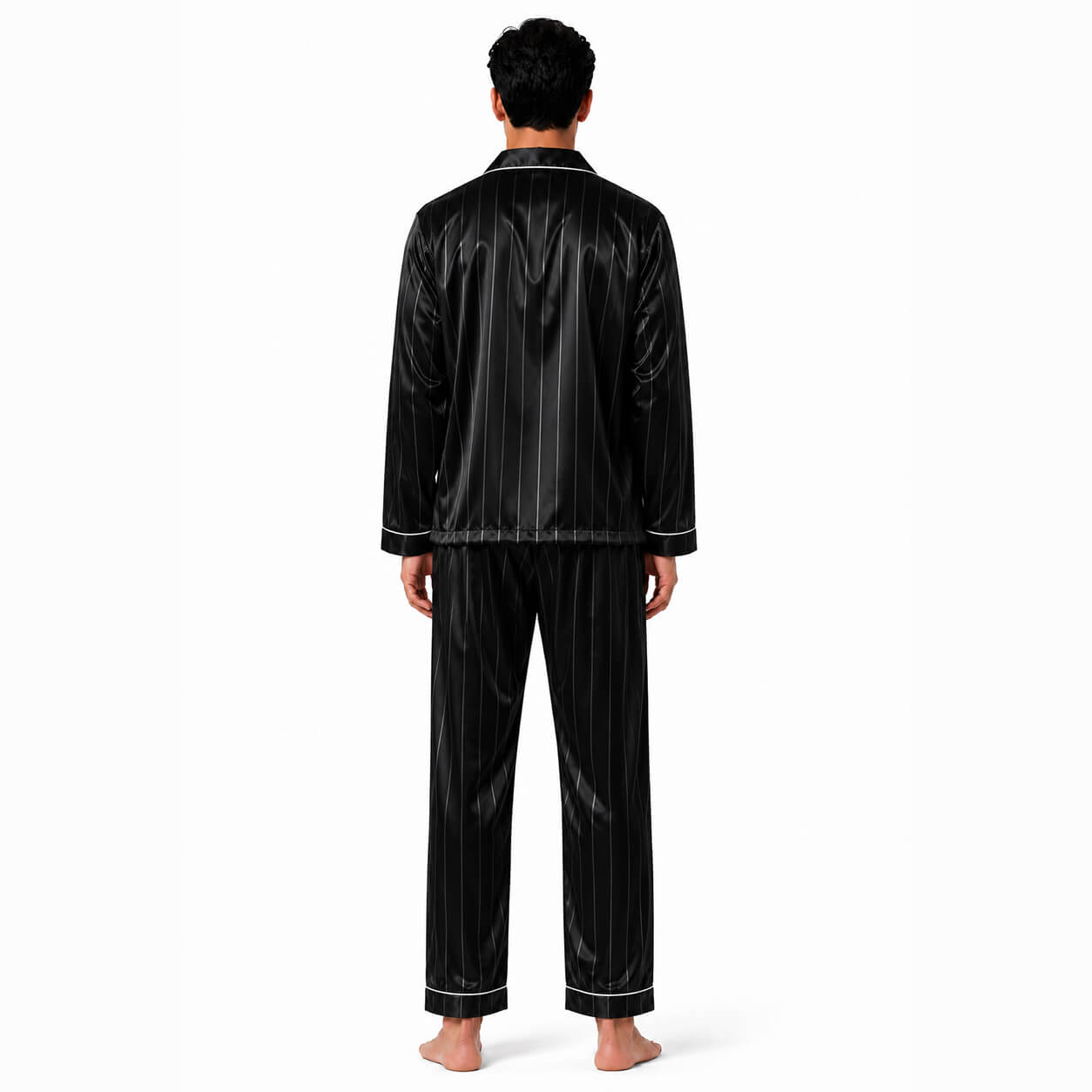 Men's Black Pinstripe Satin Pajama Set