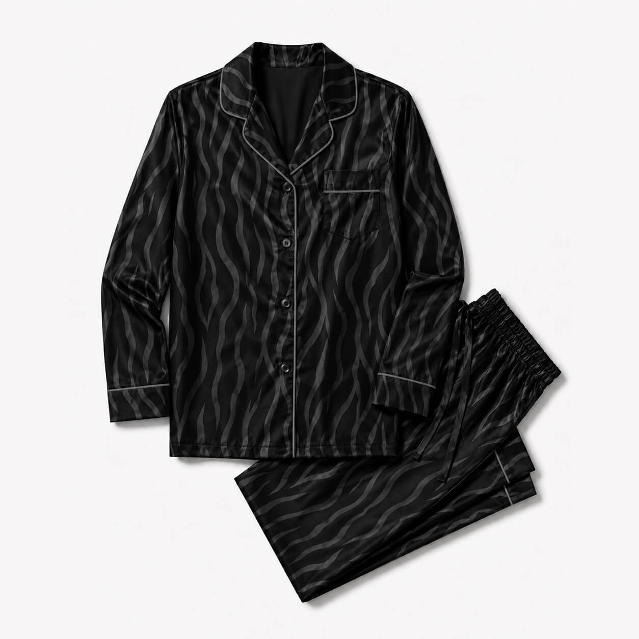 Men's Black Tiger Stripe Satin Pajama Set