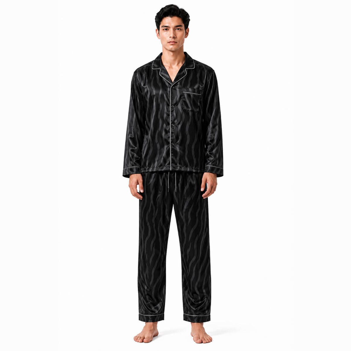 Men's Black Tiger Stripe Satin Pajama Set