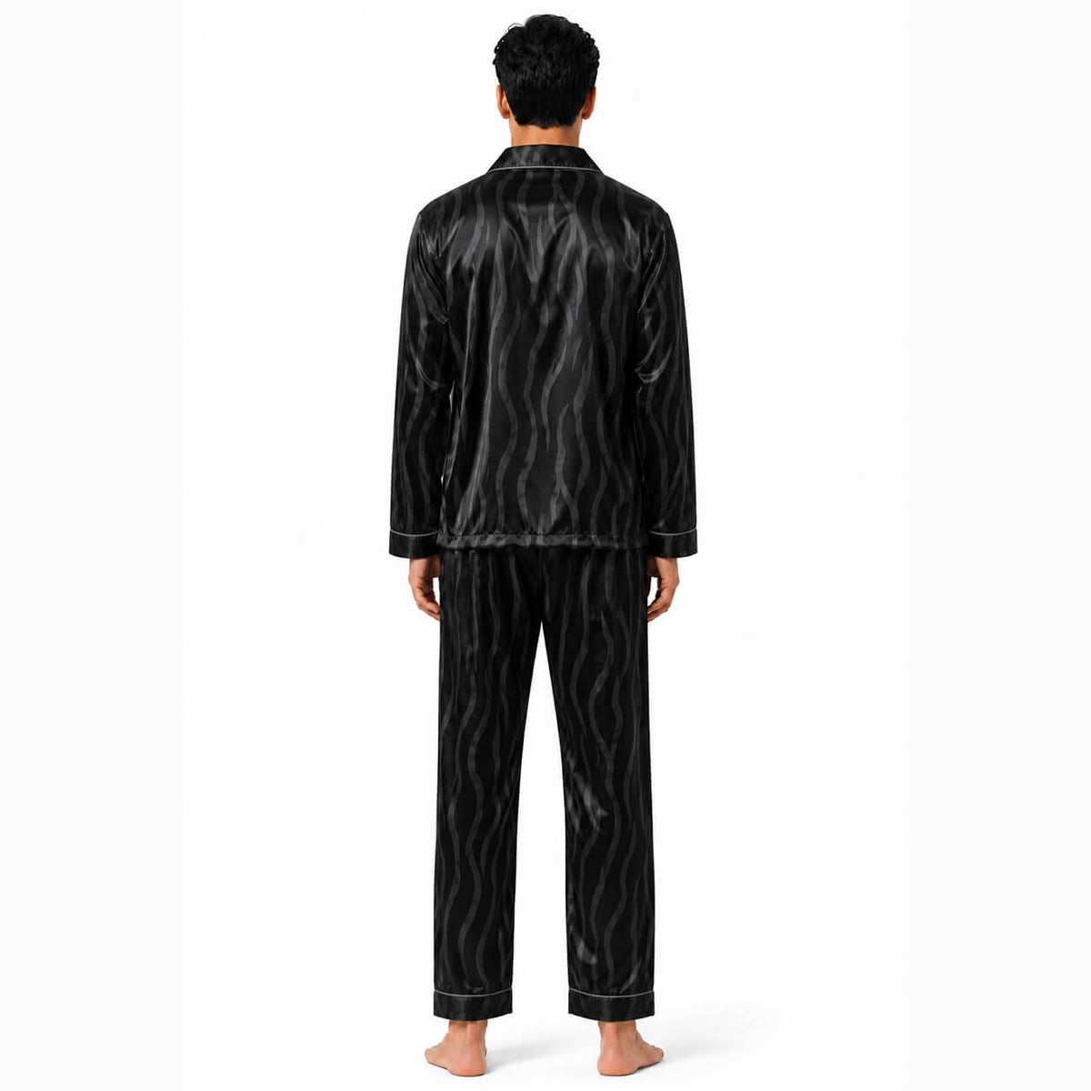 Men's Black Tiger Stripe Satin Pajama Set