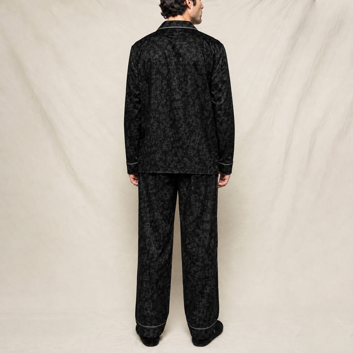 Men's Black Tonal Floral Satin Pajama Set