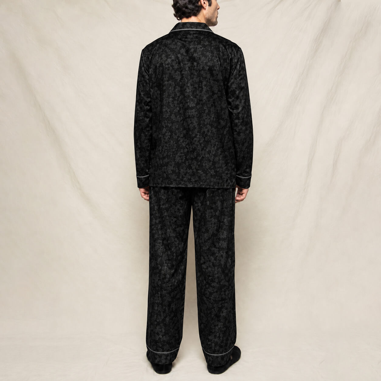 Men's Black Tonal Floral Satin Pajama Set