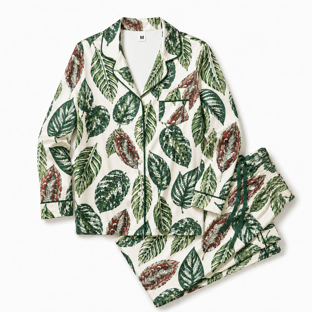 Men's Botanical Leaf Satin Pajama Set