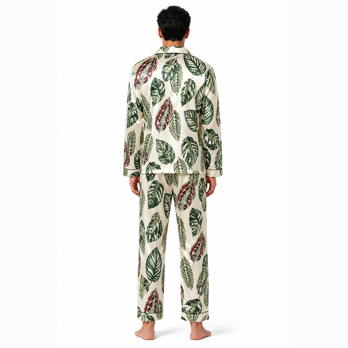 Men's Botanical Leaf Satin Pajama Set