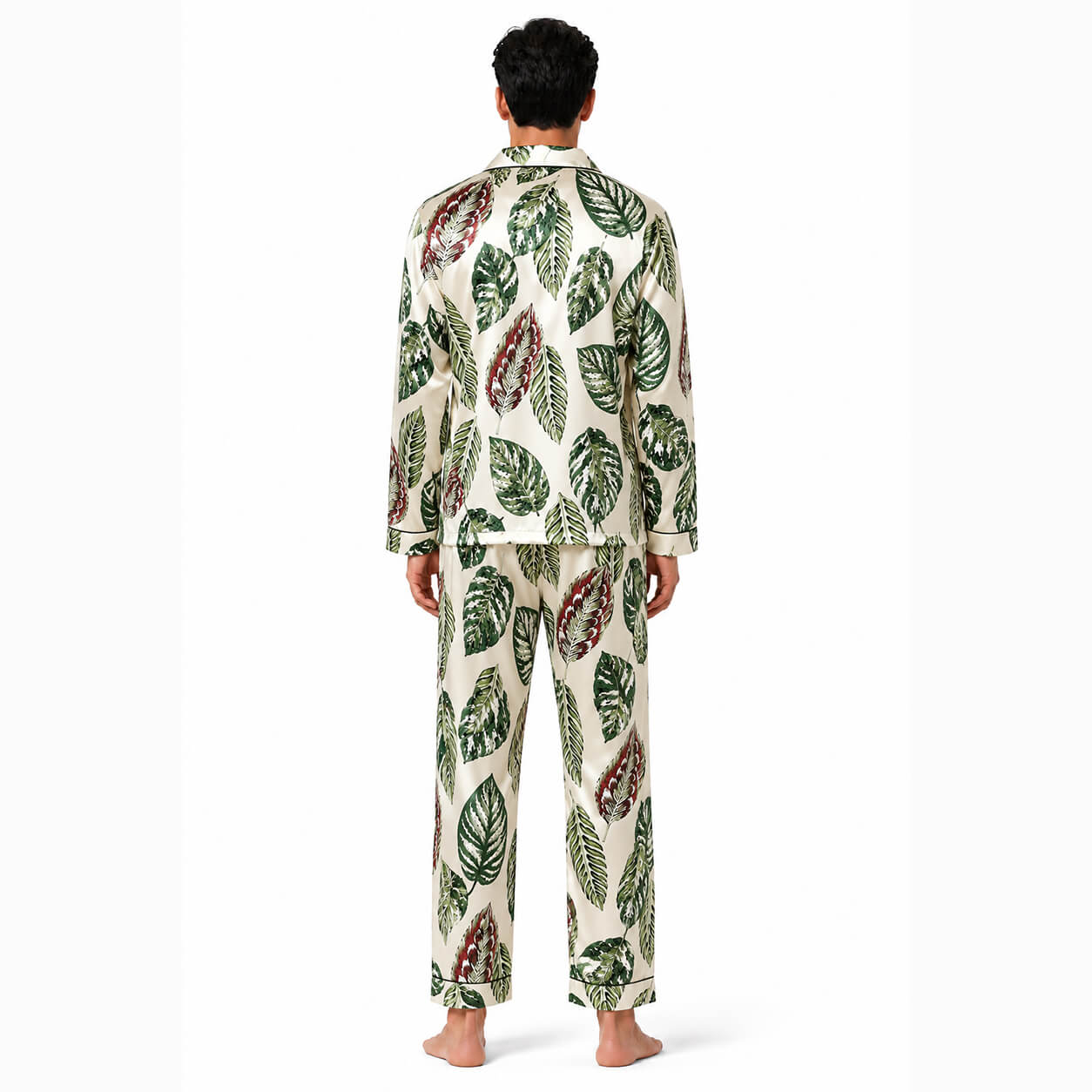 Men's Botanical Leaf Satin Pajama Set