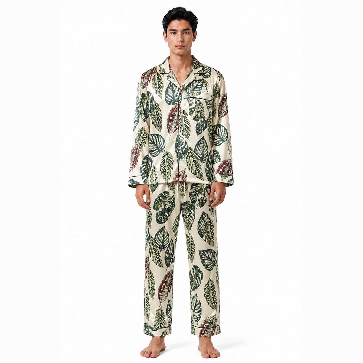 Men's Botanical Leaf Satin Pajama Set