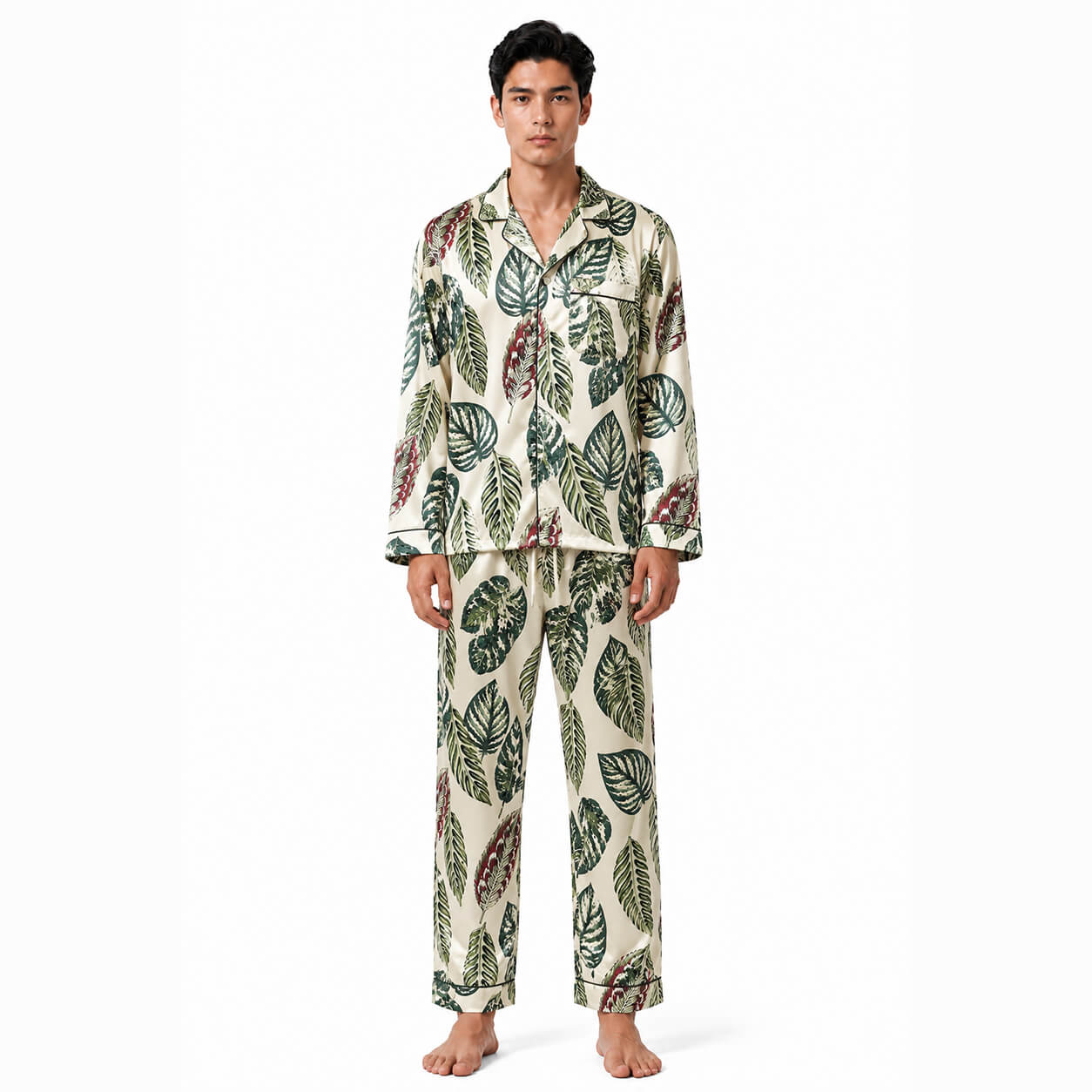 Men's Botanical Leaf Satin Pajama Set