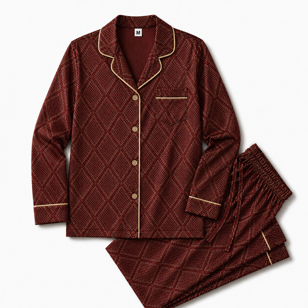 Men's Burgundy Crocodile Satin Pajama Set