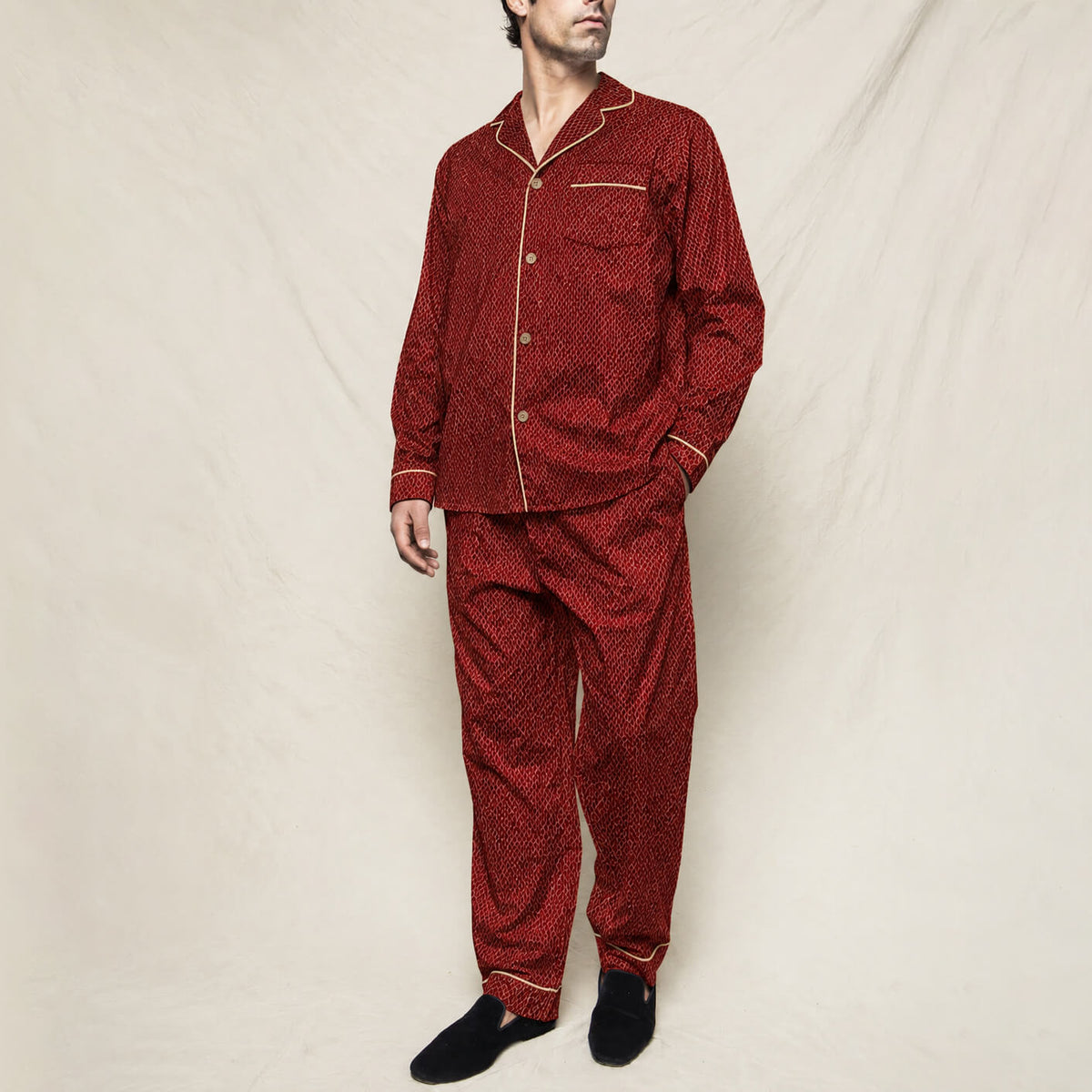Men's Burgundy Crocodile Texture Satin Pajama Set