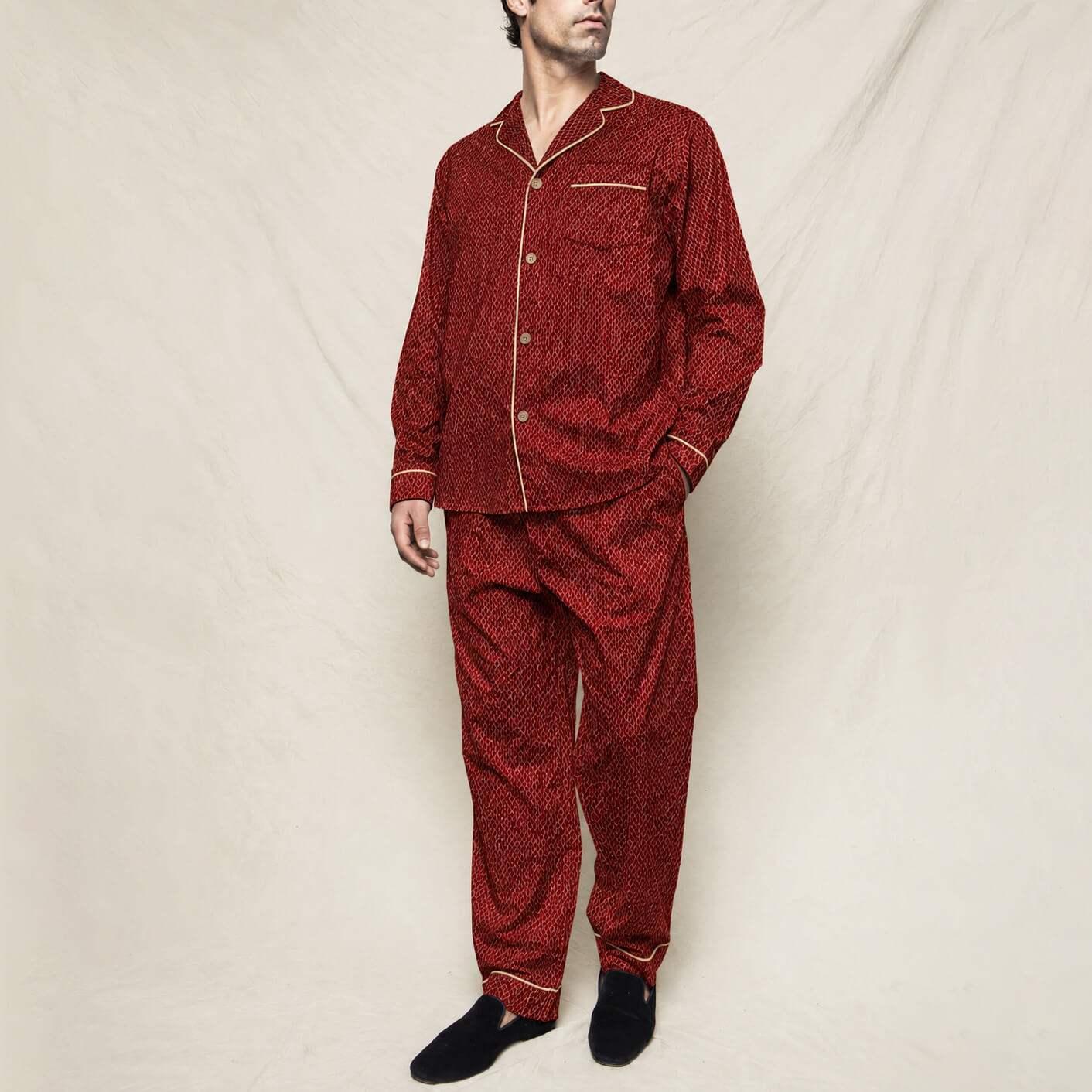 Men's Burgundy Crocodile Texture Satin Pajama Set