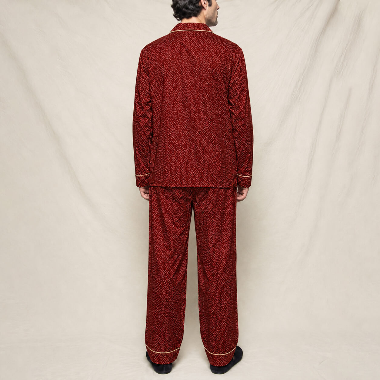 Men's Burgundy Crocodile Texture Satin Pajama Set