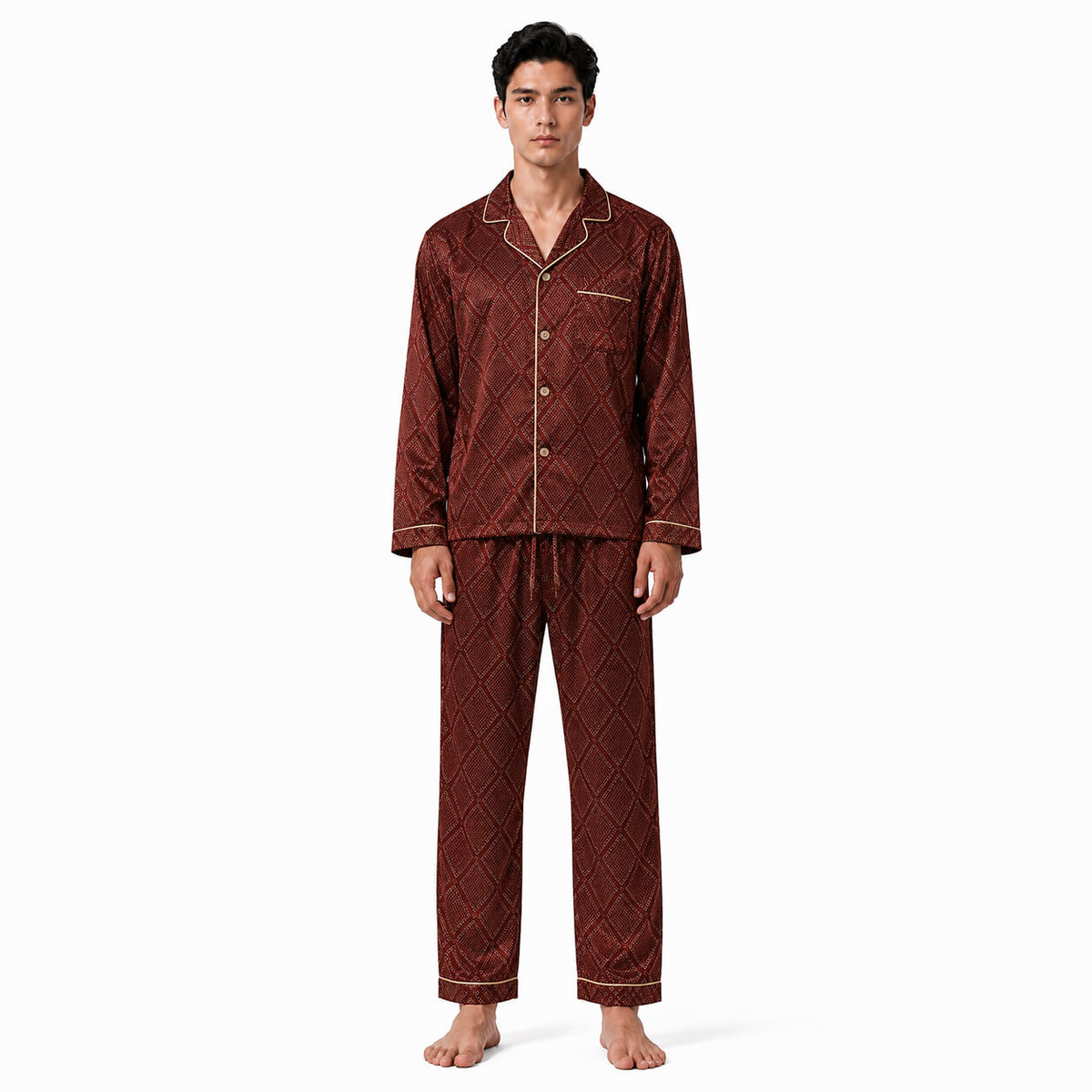 Men's Burgundy Crocodile Satin Pajama Set