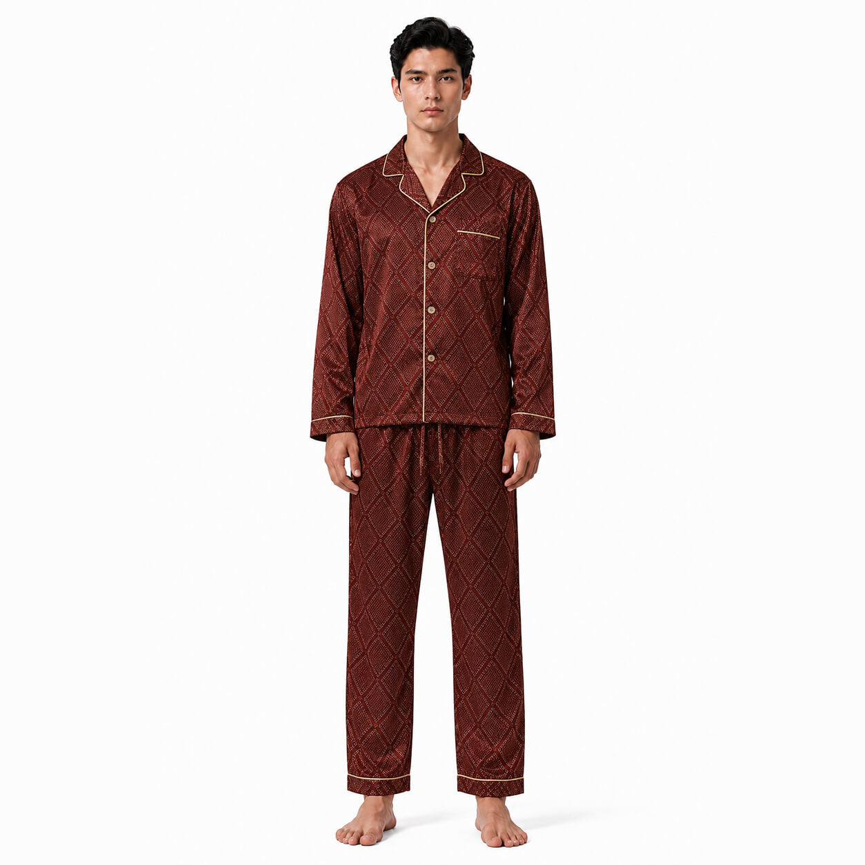 Men's Burgundy Crocodile Satin Pajama Set