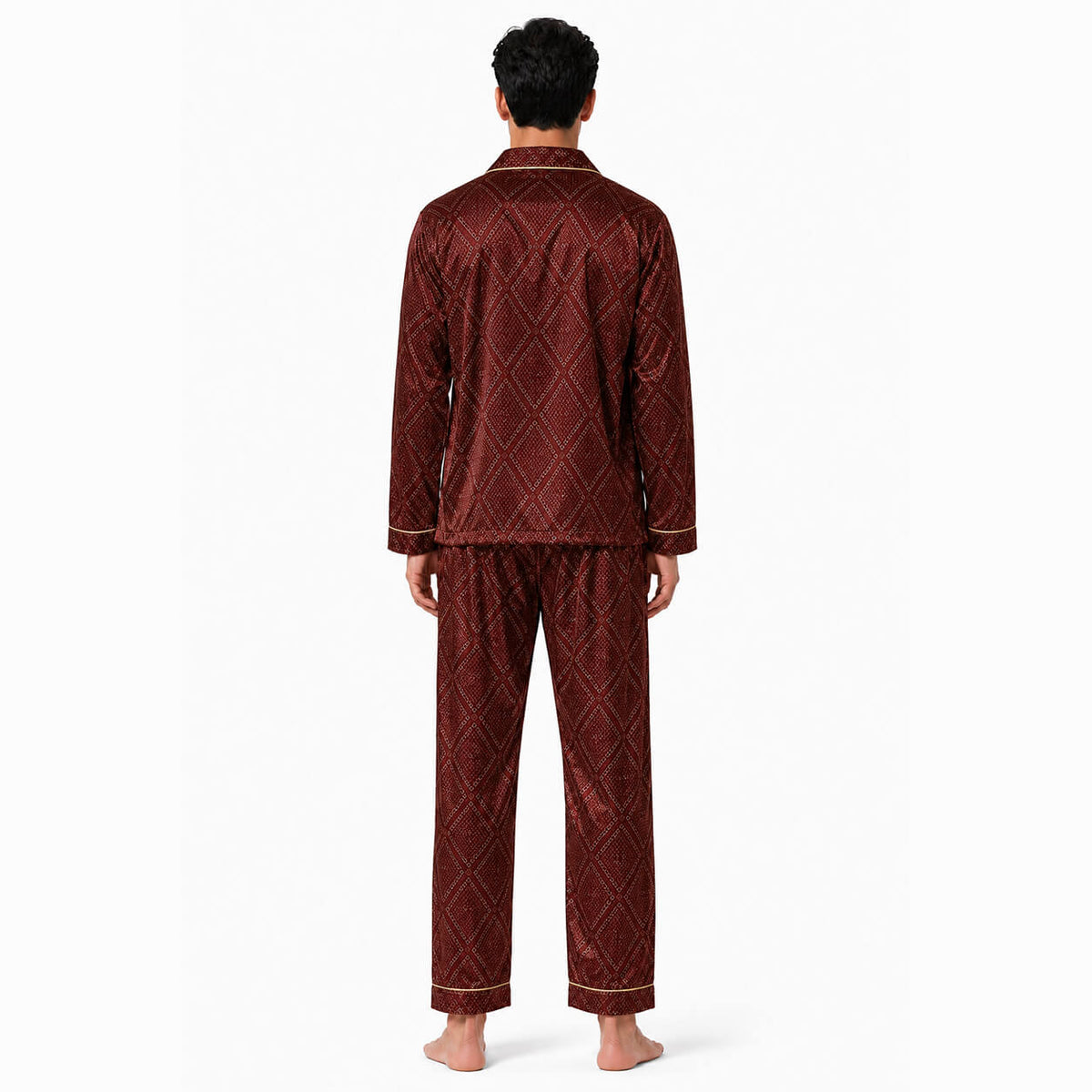Men's Burgundy Crocodile Satin Pajama Set