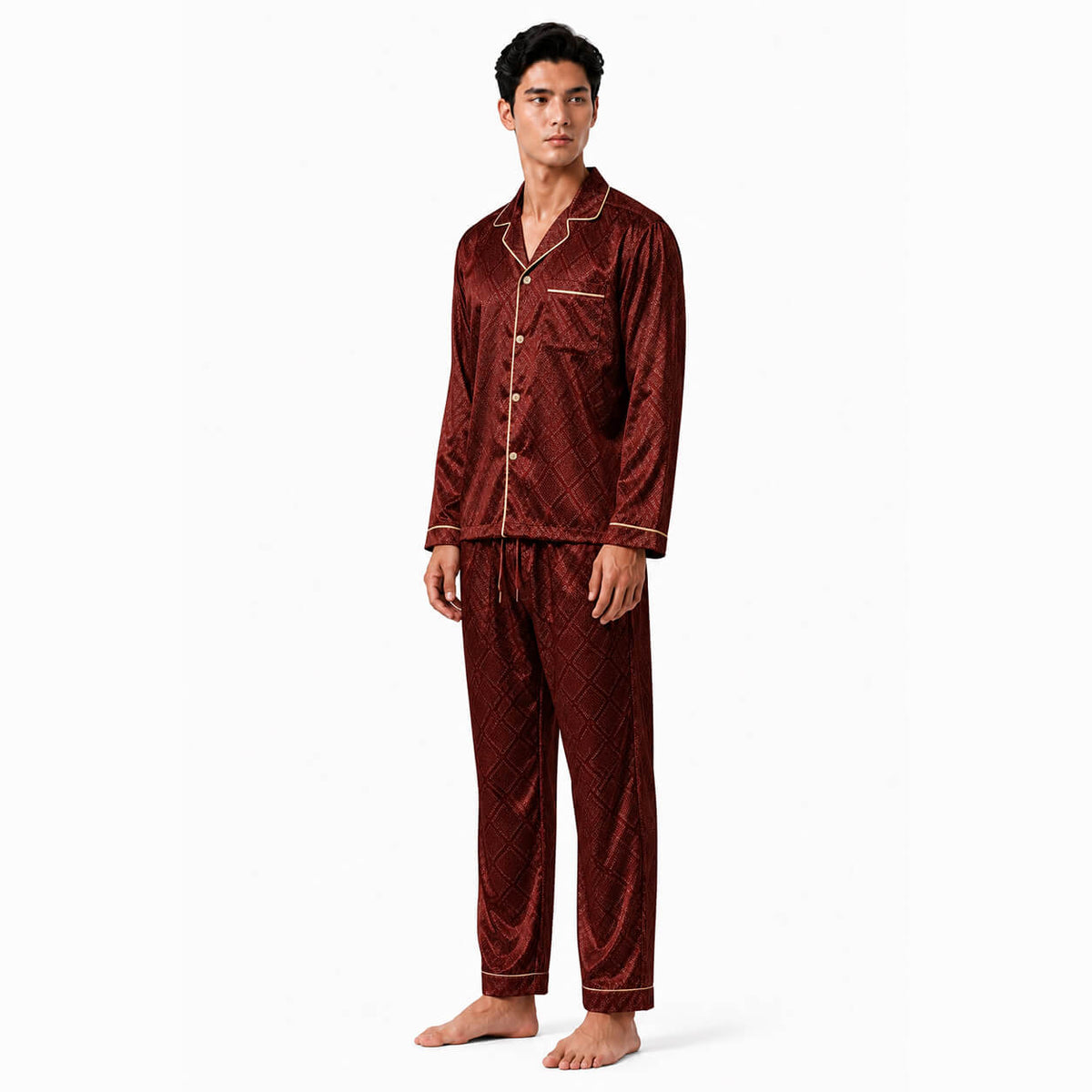 Men's Burgundy Crocodile Satin Pajama Set