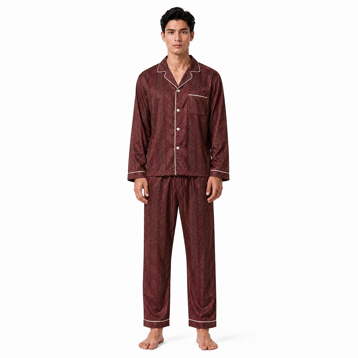 Men's Burgundy Python Satin Pajama Set